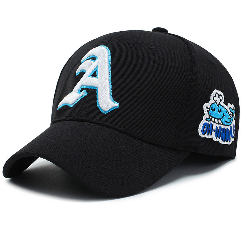 Fashion Gothic Letter A Side Whale Embroidery Baseball Caps Spring and Autumn Outdoor Adjustable Casual Hats Sunscreen Hat
